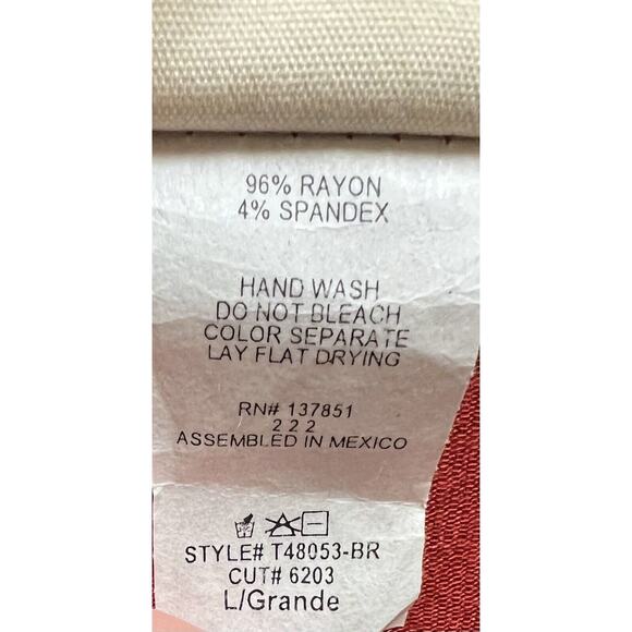 Rust Red Button Front Tie Hem Top Sz L Boho Casual Soft Knit V-Neck Slouchy Tee - Picture 3 of 4